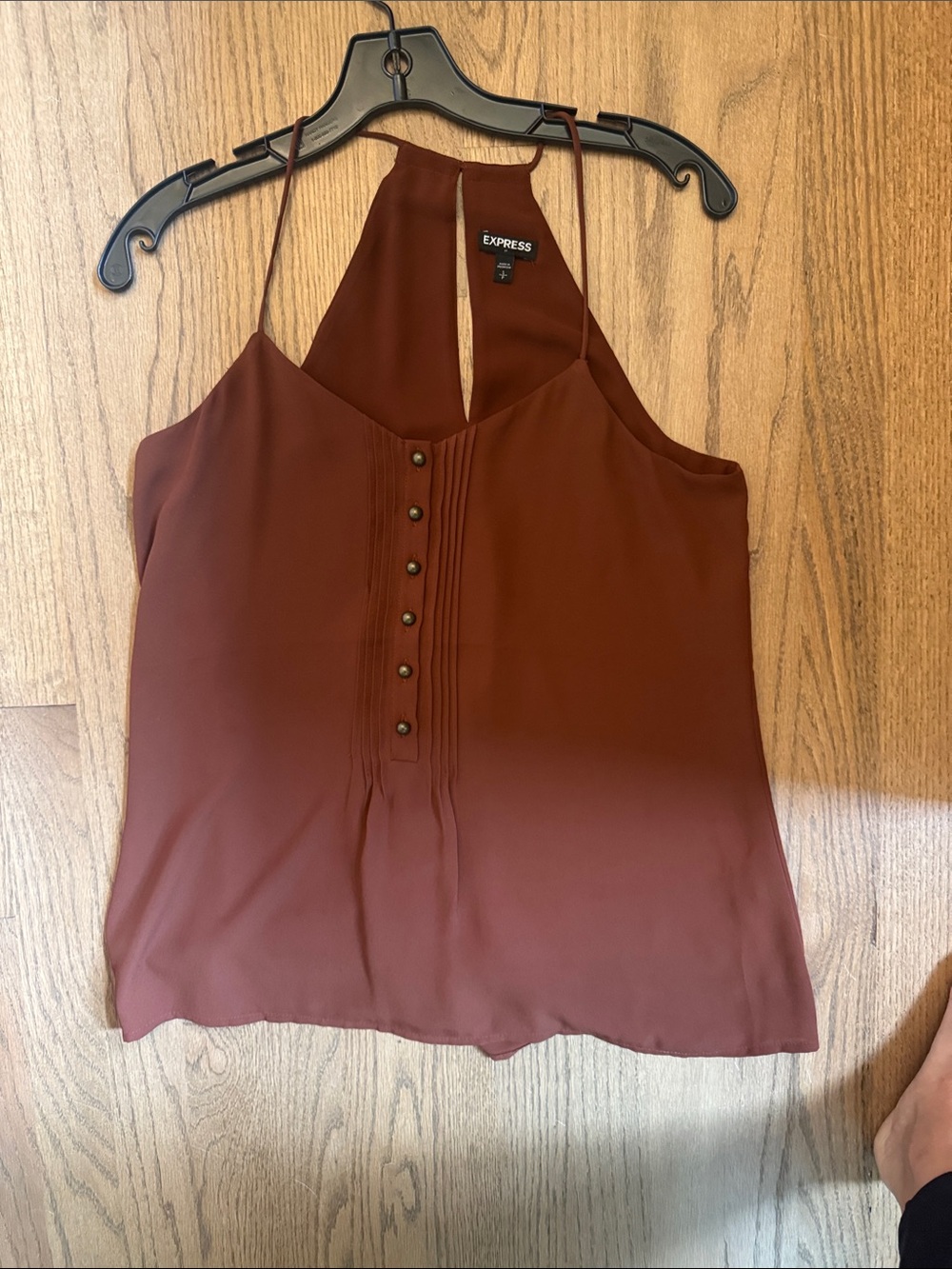Express Rust Red Pintuck Button-Front Spaghetti Strap Cami
